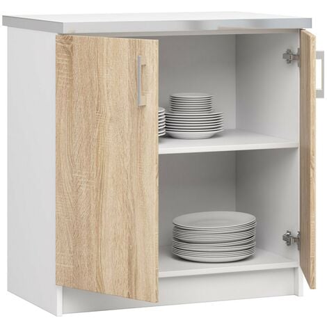 Meuble de cuisine bas AKORD S80 LIMA modulable Blanc 80 cm 2 portes façade Chêne Sonoma 2 étagères 80x44,5x82 cm