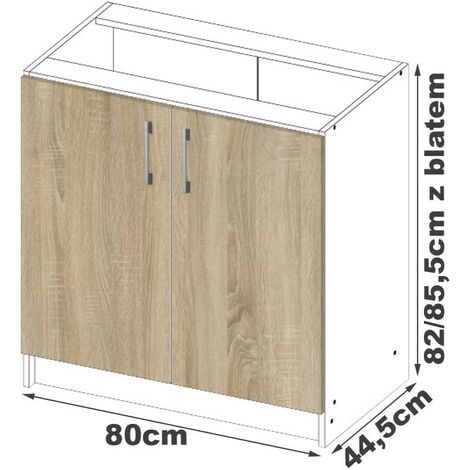 Meuble de cuisine bas AKORD S80 LIMA modulable Blanc 80 cm 2 portes façade Chêne Sonoma 2 étagères 80x44,5x82 cm