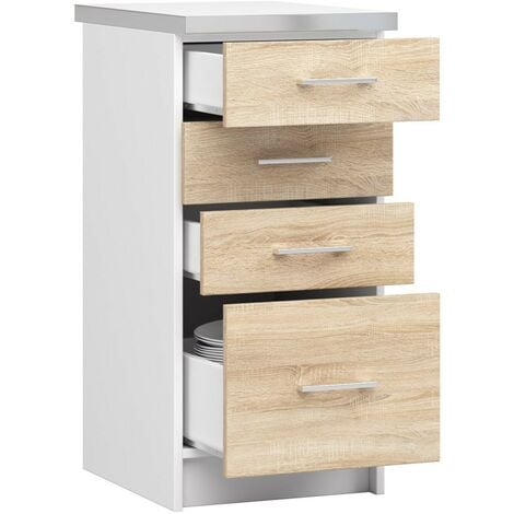 Meuble de cuisine bas AKORD S40 LIMA modulable Blanc 40 cm 4 tiroirs façade Chêne Sonoma 40x44,5x82 cm