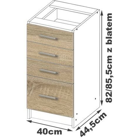 Meuble de cuisine bas AKORD S40 LIMA modulable Blanc 40 cm 4 tiroirs façade Chêne Sonoma 40x44,5x82 cm