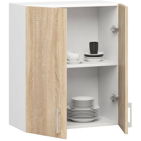 Armoires de cuisine haute AKORD W60 LIMA H720 Blanc 60 cm 2 portes façade Chêne Sonoma 2 étagères 60x30,5x72 cm