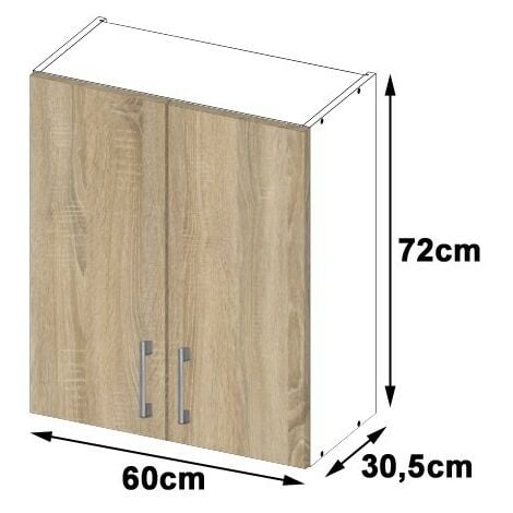 Armoires de cuisine haute AKORD W60 LIMA H720 Blanc 60 cm 2 portes façade Chêne Sonoma 2 étagères 60x30,5x72 cm