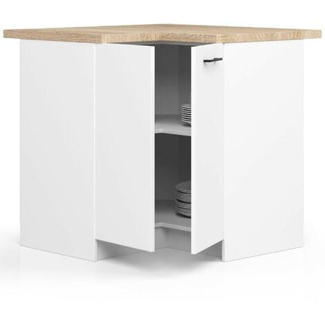 Armoires de cuisine basse AKORD S90 d'angle OLIWIA Blanc 90 cm 2 portes façade Blanche 2 étagères 90x46x85 cm