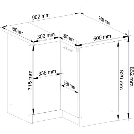 Armoires de cuisine basse AKORD S90 d'angle OLIWIA Blanc 90 cm 2 portes façade Blanche 2 étagères 90x46x85 cm