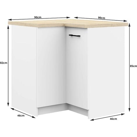 Armoires de cuisine basse AKORD S90 d'angle OLIWIA Blanc 90 cm 2 portes façade Blanche 2 étagères 90x46x85 cm