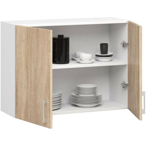 Armoires de cuisine haute AKORD W80 LIMA Blanc 80 cm 2 portes façade Chêne Sonoma 2 étagères 80x30,5x58 cm