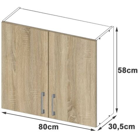 Armoires de cuisine haute AKORD W80 LIMA Blanc 80 cm 2 portes façade Chêne Sonoma 2 étagères 80x30,5x58 cm