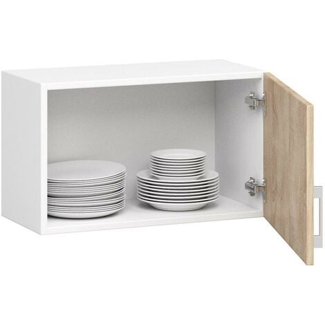 Meuble de cuisine haut AKORD W60 hotte LIMA modulable Blanc 60 cm 1 porte couleur Chêne Sonoma 1 étagère 60x30,5x29 cm