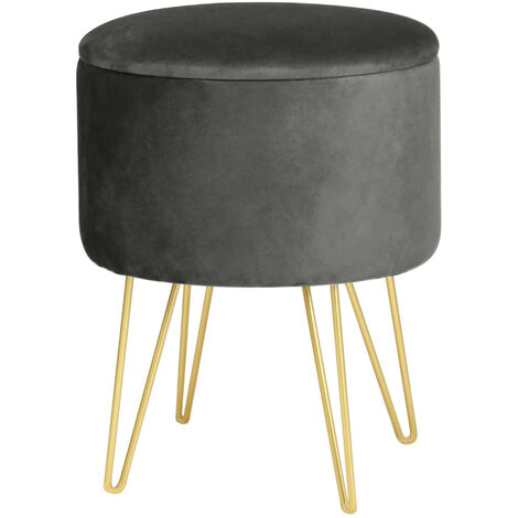 Pouf de Rangement avec Couvercle AKORD LILI velour colour Gris hauteur 45 cm (1/5)
