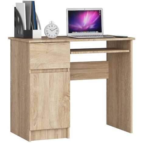 Bureau d'ordinateur AKORD gauche PIKSEL Chêne Sonoma 90 cm 1 porte 1 tiroir façade Chêne Sonoma 3 étagères 90x50x77 cm (1/5)