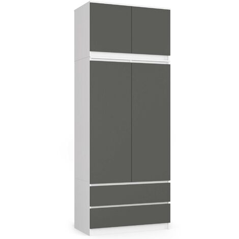 Akord – Armoire enfant blanche 90 cm – 2 portes battantes – 2 tiroirs – 6 étagères – Panneau stratifié – Dimensions 90x51x234 cm