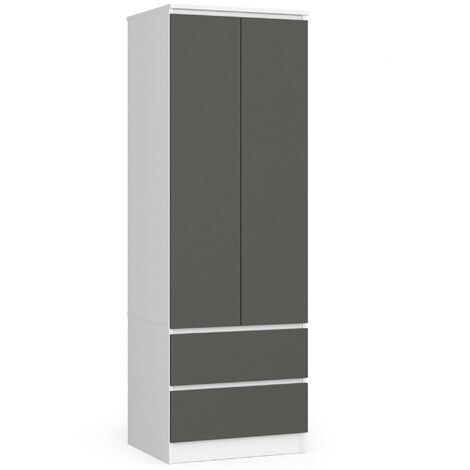 Armoire AKORD S60 Blanche 60 cm 2 portes 2 tiroirs façade Gris Graphite 1 étagère 60x51x180 cm