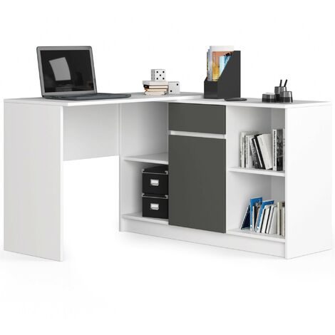 Akord – Bureau d'angle avec commode 120 cm – Panneau stratifié – 6 étagères – 1 porte et 1 tiroir – Dimensions 120x126x79 cm (1/4)