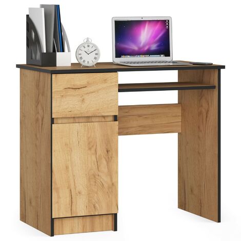 Bureau d'ordinateur AKORD gauche PIKSEL Chêne Craft 90 cm 1 porte 1 tiroir façade Chêne Craft 3 étagères 90x50x77 cm (1/5)