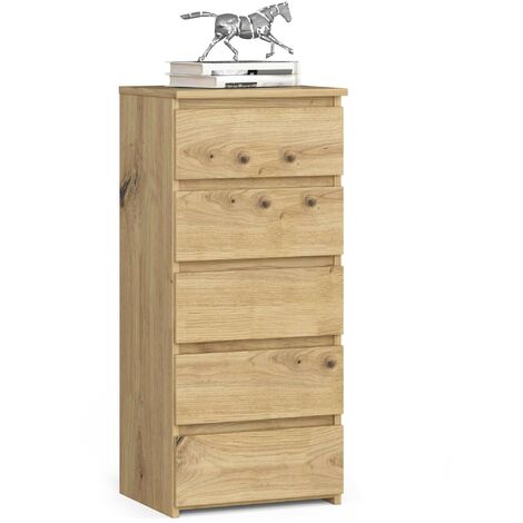 Akord – Commode enfant 5 tiroirs chêne artisan 40x35x92 cm – Panneau stratifié – Assemblage facile – Design moderne scandinave