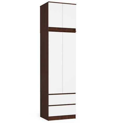 Armoire avec surmeuble AKORD S60 Wengé 60 cm 2 portes 2 tiroirs façade Blanche 3 étagères 60x51x234 cm