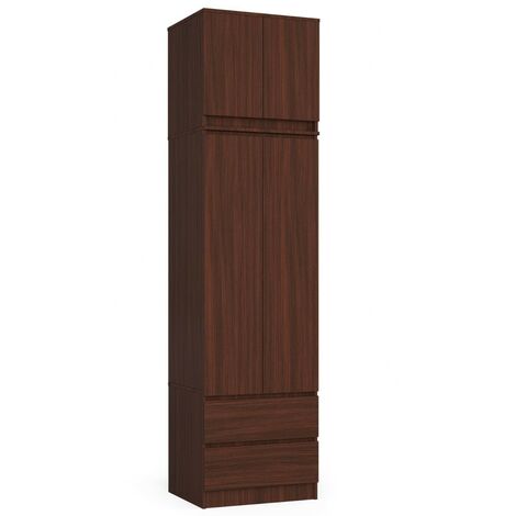 Akord – Armoire surmeuble wengé 60 cm – 2 portes battantes – 2 tiroirs – 3 étagères – Panneau stratifié – Hauteur 234 cm – Profondeur 51 cm