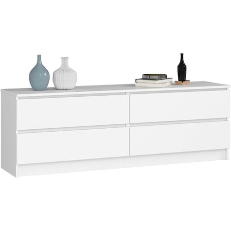Akord – Commode blanche 160 cm 4 tiroirs – Panneau stratifié 16 mm – Finition mate – Limiteur d'extension de tiroir – Dimensions 160x40x55 cm