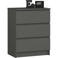 Akord – Commode 3 tiroirs gris graphite 60x40x77 cm – Panneau stratifié – Limiteur d'extension de tiroir – Finition mate