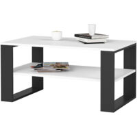Akord – Table basse fixe blanche 92 cm – Plateau stratifié – Pieds noirs – Dimensions 92x53x45 cm – Style industriel moderne