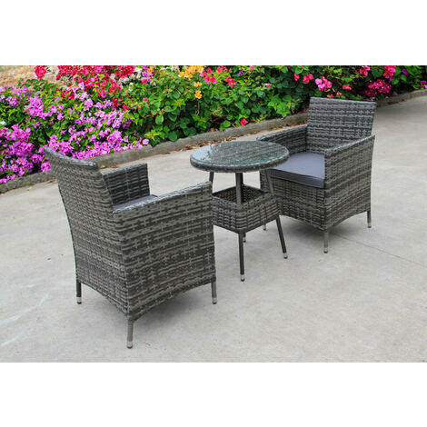 New two seater Rattan Wicker Conservatory Outdoor Garden Furniture Set round grey dining table bistro set