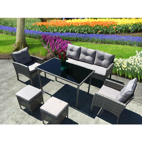 Grey dining table set pc seat cube Rattan Wicker Conservatory Outdoor Garden Furniture Set Paris Grey