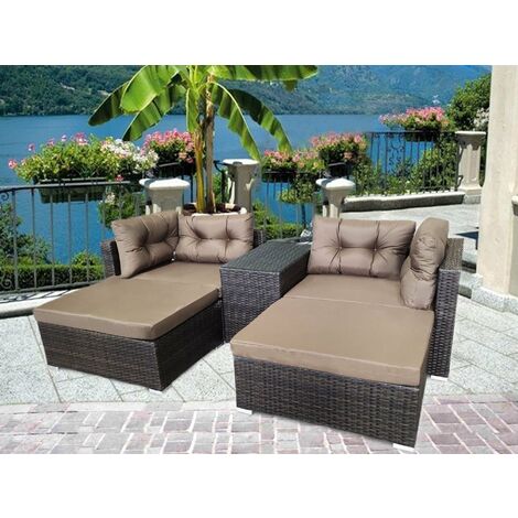 RATTAN CONSERVATORY GARDEN WICKER OUTDOOR SUN LOUNGER SOFA TABLE FURNITURE SET CUBE CORNER TABLE GREY DINING BROWN