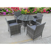 New four 4 seater Rattan Wicker Conservatory Outdoor Garden Furniture Set round grey dining table bistro set