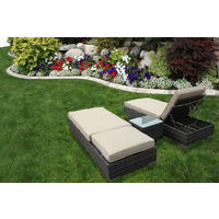 SUN GREY LOUNGER BED RATTAN WICKER GARDEN OUTDOOR TABLE AND CHAIRS FURNITURE PATIO