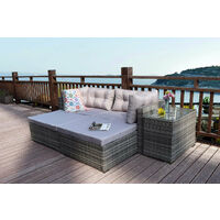RATTAN CONSERVATORY GARDEN WICKER OUTDOOR SUN LOUNGER SOFA TABLE FURNITURE SET CUBE CORNER TABLE GREY DINING BROWN
