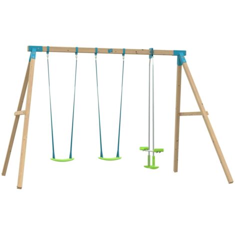 Portique ANTHÉMIS 2 balançoires - vis-à-vis - kit d'ancrage - bois carré FSC® h243 cm (1/5)