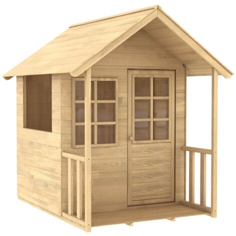 Tp Toys – Maisonnette cabane enfant en bois FSC 131x98,5x140 cm – Plancher inclus – Fenêtres en plexiglas – Pour jeu imaginatif extérieur
