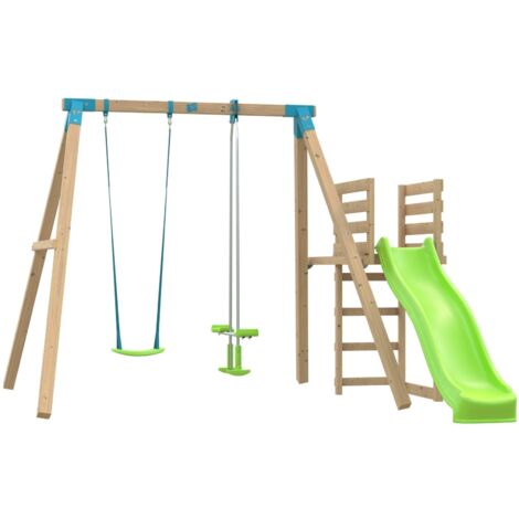 Station Jeux TP Toys ARRUCAT – 2 Balançoires Face-à-face, Toboggan Et Kit D'ancrage En Bois FSC, Hauteur 190 Cm