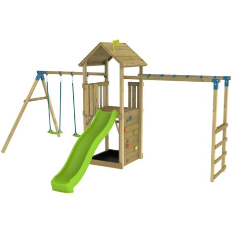 Aire de jeux TAMARIN SKYWOOD pont de singe - balançoire - toboggan - bois FSC® (1/5)