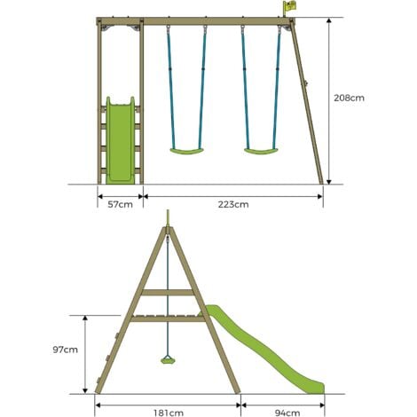 Station THYMÉLÉE 2 balançoires - toboggan - kit d'ancrage - bois FSC® h200 cm