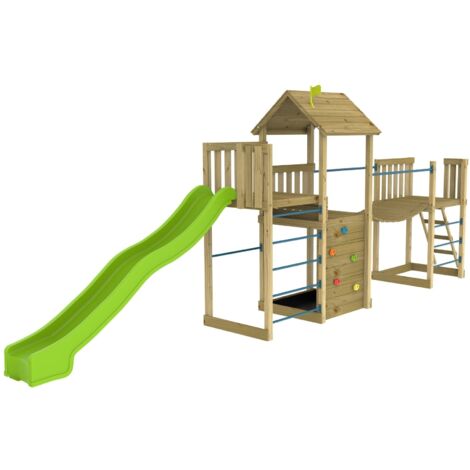 Aire de jeux CITRONNIER SKYWOOD triple plateformes - pont suspendu - toboggan - bois FSC®