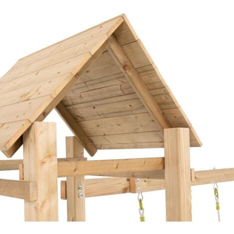 Aire de jeux GESSETTE avec toit - plateforme - échelle - mur d'escalade - 2 balançoires - toboggan h210 cm