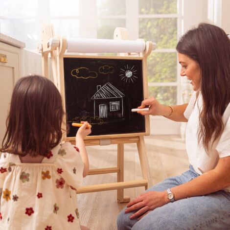 TMISHION Chevalet d'art en bois pour enfant avec rouleau de papier et TMISHION Chevalet d'art en bois pour enfant avec rouleau de papier et