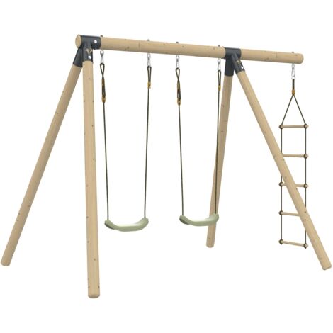 Tp Toys – Portique en bois traité autoclave 2 balançoires – Échelle corde – Hauteur 190 cm – Kit d'ancrage inclus – Pour usage domestique