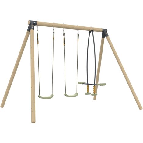 Portique BARBICHE 2 balançoires - vis-à-vis - kit d'ancrage - bois FSC® h224 cm