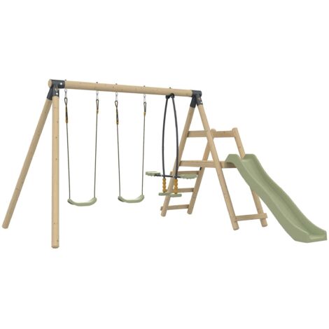 Station AJONC balançoires - vis-à-vis - toboggan - kit d'ancrage - bois FSC® h190 cm