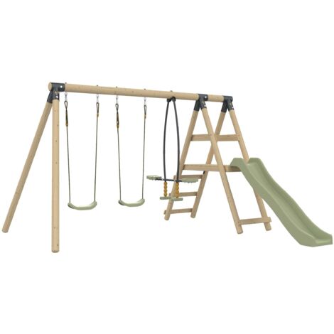 Station ARRUCAT 2 balançoires - vis-à-vis - toboggan - kit d'ancrage - bois FSC® h190 cm (1/5)