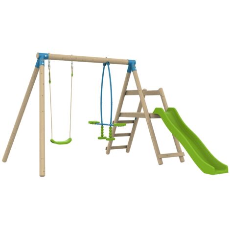 Tp Toys – Station ARBOUSIER balançoire avec vis-à-vis et toboggan – Bois traité autoclave classe III – Hauteur 190 cm – Pour enfants dès 3 ans (1/5)