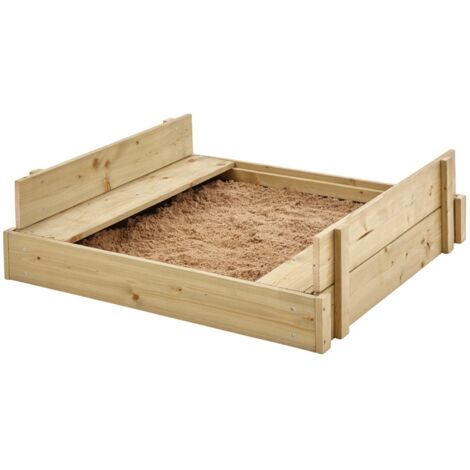 Tp Toys – Bac à sable bois FSC avec bancs intégrés – Dimensions L.90 x l.100 x H.27 cm – Traitement par trempage – Usage extérieur