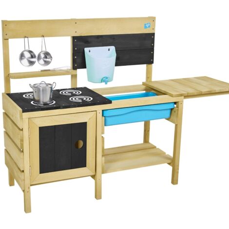 Tp Toys – Cuisine en bois Marmotte Deluxe 98x40x96 cm – Bassine amovible – Réservoir à eau avec robinet – Casseroles en acier inoxydable (1/5)