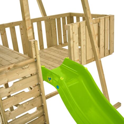 Aire de jeux KINGSWOOD balançoire - bras de portique - fauteuil bébé - kit d'ancrage - bac à sable - bois FSC® h306 cm