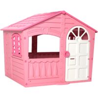 Maisonnette cabane en plastique rose 140x111x115 cm – Résistante aux UV – Pour usage intérieur et extérieur – 1,55 m2 de surface au sol