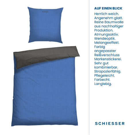 Schiesser Wendebettwäsche Doubleface Blau-Anthrazit 155x220cm, 100%Baumwolle