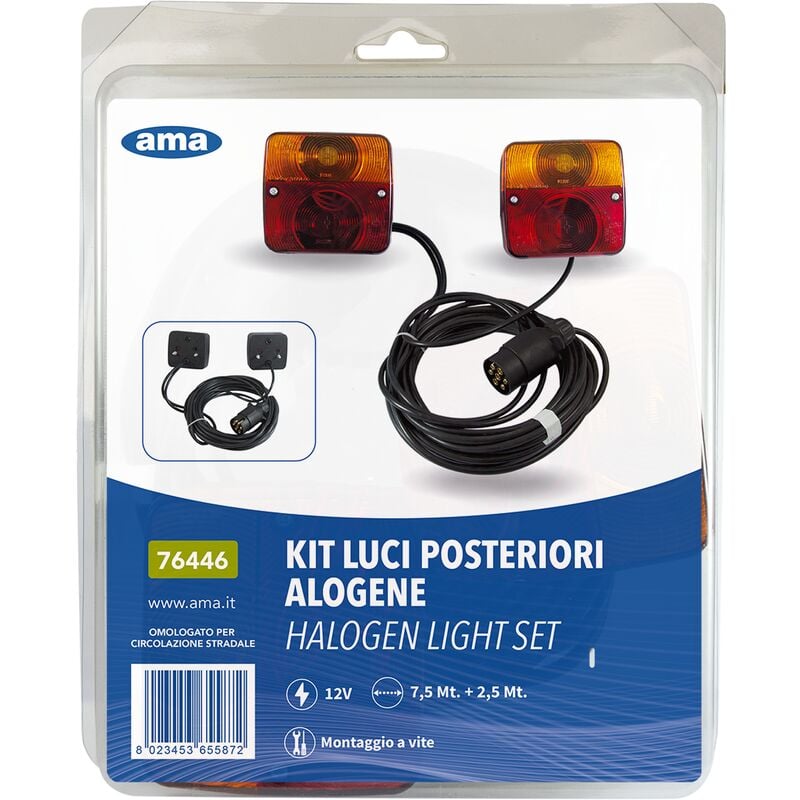 Kit luci posteriori alogene 12V con cavi 7,5+2,5m