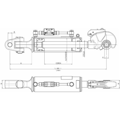 Terzo punto idraulico per trattore agricolo cm 55 / 80 - pistone stelo 35 mm